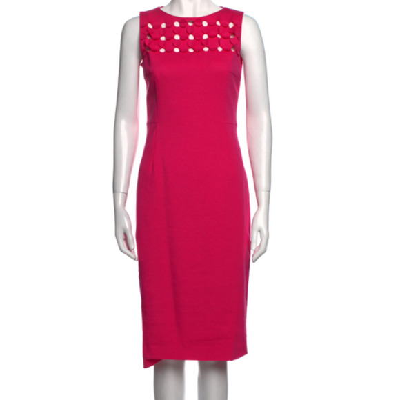 AKRIS Dot Appliqué Ponte Sheath Dress Punto Red Sheath Cocktail Dress 2 NWOT - Picture 6 of 11